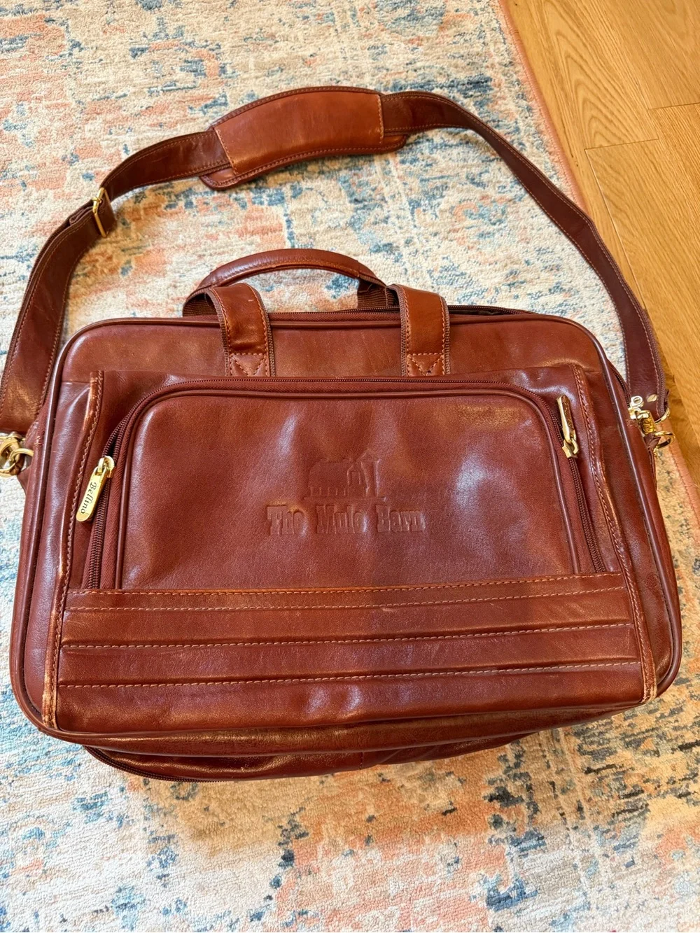 Bellino Brown Leather Laptop Briefcase with Gold Hardware